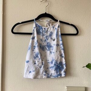 Vintage Tie Dyed Alien Brandy Melville Halter Top Shirt Blue White Hippie
